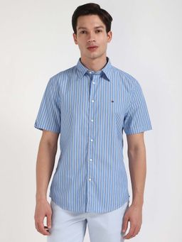 Tommy Hilfiger - Men Blue Collar Neck Stripes Shirt