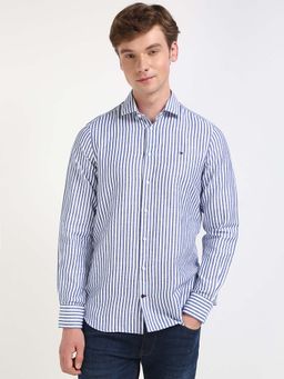 Tommy Hilfiger - Men Blue Collar Neck Stripes Shirt