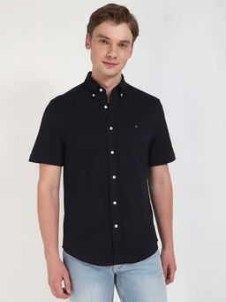 Tommy Hilfiger - Men Navy Blue Collar Neck Solid Shirt