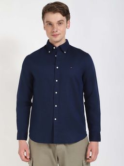 Tommy Hilfiger - Men Navy Blue Collar Neck Solid Shirt