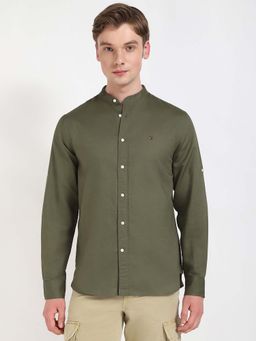 Tommy Hilfiger - Men Olive Mandarin Neck Solid Shirt