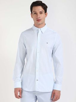 Tommy Hilfiger - Men Blue Collar Neck Stripes Shirt
