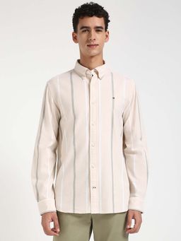 Tommy Hilfiger - Men Peach Collar Neck Stripes Shirt