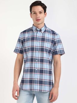Tommy Hilfiger - Men Blue Collar Neck Checks Shirt