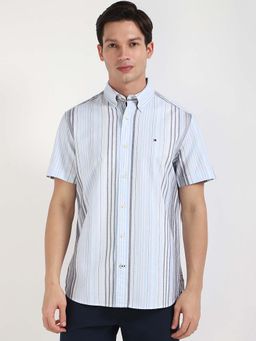 Tommy Hilfiger - Men Blue Collar Neck Stripes Shirt