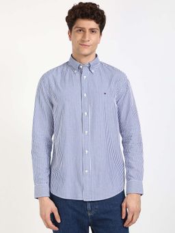 Tommy Hilfiger - Men Blue Collar Neck Stripes Shirt