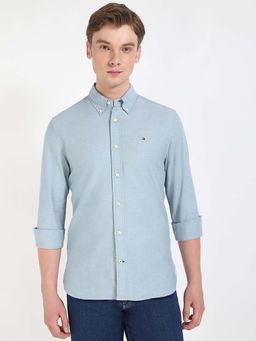 Tommy Hilfiger - Men Blue Collar Neck Solid Shirt