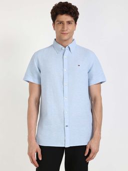 Tommy Hilfiger - Men Blue Collar Neck Solid Shirt