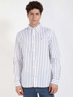 Tommy Hilfiger - Men Navy Blue Collar Neck Stripes Shirt