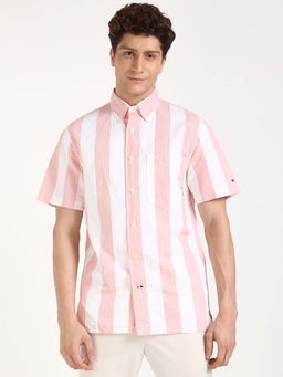 Tommy Hilfiger - Men Pink Collar Neck Stripes Shirt