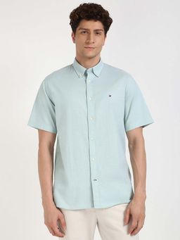 Tommy Hilfiger - Men Blue Collar Neck Solid Shirt