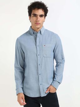 Tommy Hilfiger - Men Blue Collar Neck Solid Shirt