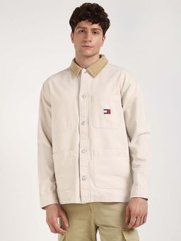 Tommy Hilfiger - Men Beige Collar Neck Solid Shirt