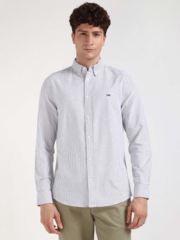 Tommy Hilfiger - Men Navy Blue Collar Neck Stripes Shirt