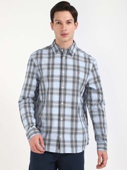 Tommy Hilfiger - Men Blue Collar Neck Checks Shirt