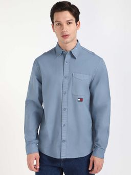 Tommy Hilfiger - Men Blue Collar Neck Solid Shirt