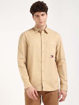 Tommy Hilfiger - Men Beige Collar Neck Solid Shirt