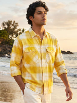 Bewakoof - Men Yellow And White Checked Oversized Shirt