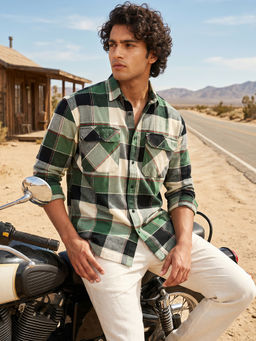 Bewakoof - Mens Green And Beige Checked Oversized Shirt