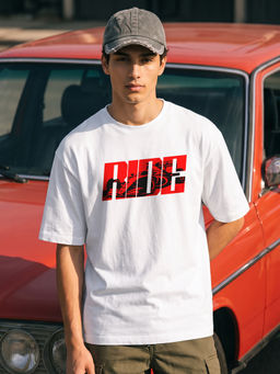 Bewakoof - Men White Ride Graphic Printed Oversized T-Shirt