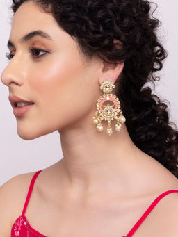 Indya - Pink Gold Enamel Dangler Earrings