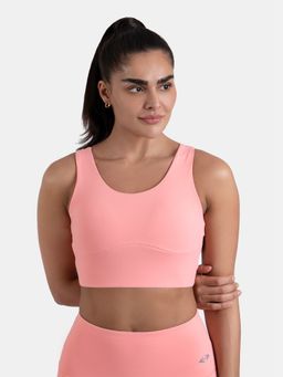 STRCH - Womens Nylon Showstopper Cross-Back Medium Support Sports Bra- Peach
