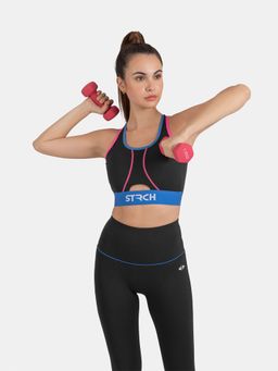 STRCH - Womens Nylon Adjustable Crossover Flex Sports Bra- Black