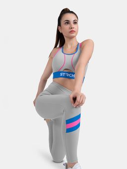 STRCH - Womens Nylon Adjustable Crossover Flex Sports Bra- Grey