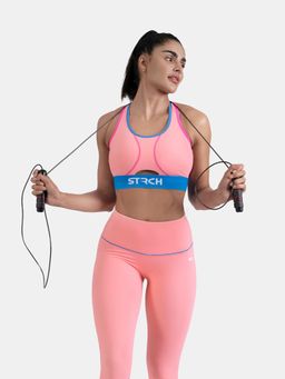 STRCH - Womens Nylon Adjustable Crossover Flex Sports Bra- Peach