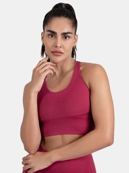 STRCH - Womens Nylon Showstopper High Impact Mesh Sports Bra- Maroon
