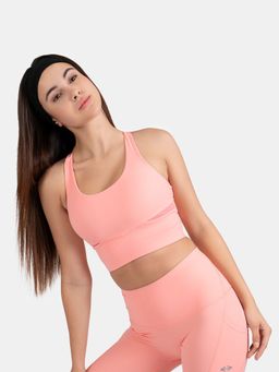 STRCH - Womens Nylon Showstopper High Impact Mesh Sports Bra- Peach