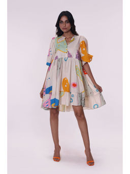 Poppi - Women Off White Printed Mini Dress