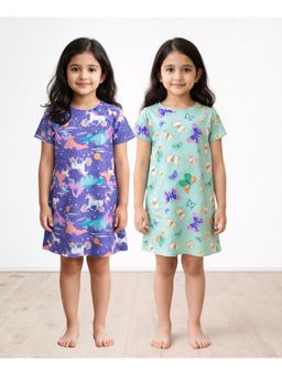 ANTHRILO - Butterfly Green And Unicorn Planet Night Dress (Pack of 2)