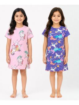 ANTHRILO - Multi-Color Cotton Printed Night Dress (Pack of 2)