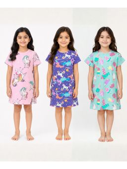 ANTHRILO - Multi-Color Cotton Printed Night Dress (Pack of 3)