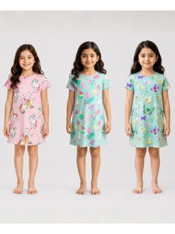 ANTHRILO - Multi-Color Cotton Printed Night Dress (Pack of 3)