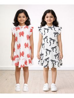 ANTHRILO - White Cotton Printed Dresses