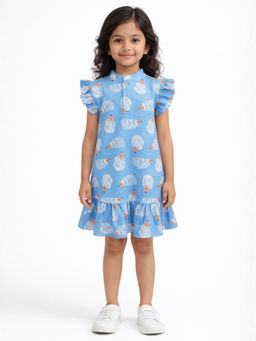 ANTHRILO - Hedgehog Girls Summer Frill Dress - Blue