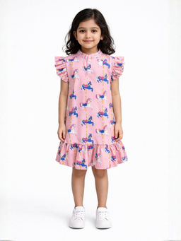ANTHRILO - Dancing Unicorn Girls Summer Frill Dress - Pink