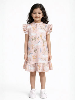 ANTHRILO - Unicorn Garden Girls Summer Frill Dress - Pink