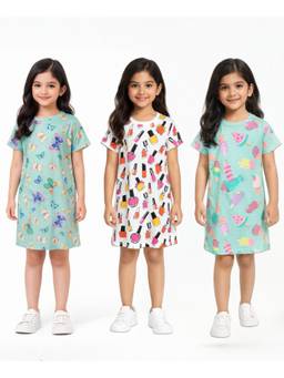 ANTHRILO - Butterfly, Nail Paint And Icecream Nightdress (Pack of 3)