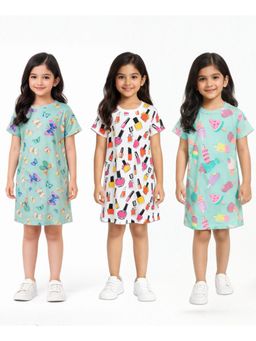 ANTHRILO - Butterfly,Unicorn Planet And Nail Paint Nightdress (Pack of 3)