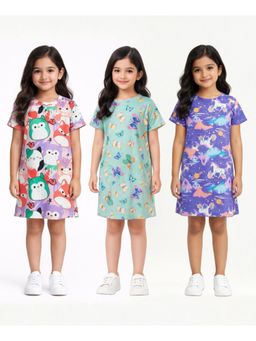 ANTHRILO - Squishy, Butterfly And Unicorn Planet Nightdress (Pack of 3)