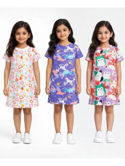 ANTHRILO - Summer Hearts, Unicorn Planet And Squishy Nightdress (Pack of 3)