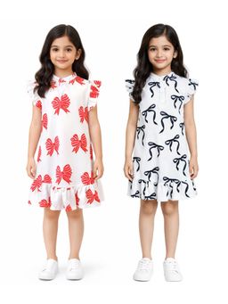 ANTHRILO - Multi-Color Bow Girls Dresses (Pack of 2)