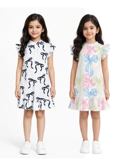 ANTHRILO - Bow And Painted Bow Girls Dresses (Pack of 2)
