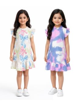 ANTHRILO - Tie Dye And Painted Bow Girls Dresses (Pack of 2)