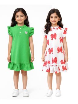 ANTHRILO - Heart And Bow Girls Dresses (Pack of 2)