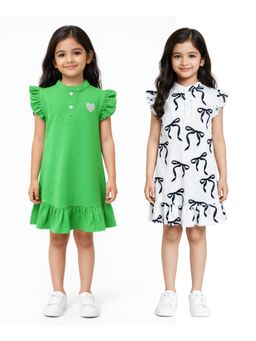 ANTHRILO - Heart And Bow Girls Dresses (Pack of 2)