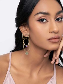 Indya - Gold Blue Stone Geo Dangler Earring